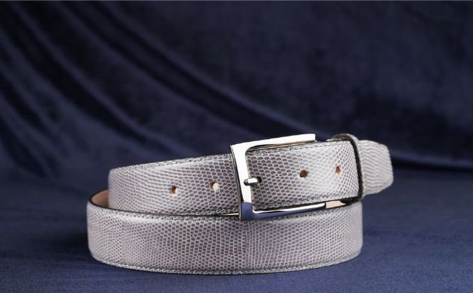 ベルト SAKURA WAQS 匠リザードベルト33ミリ ( 紺 グレー 白 ) 革 革製品 皮革製品 ファッション 小物 高級 リザード 吟ズリ加工 高級仕立て カジュアル 手づくり 