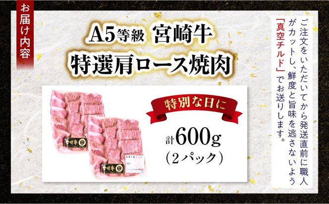 【新鮮チルド】宮崎牛特選 肩ロース焼肉 合計600g（2パック）