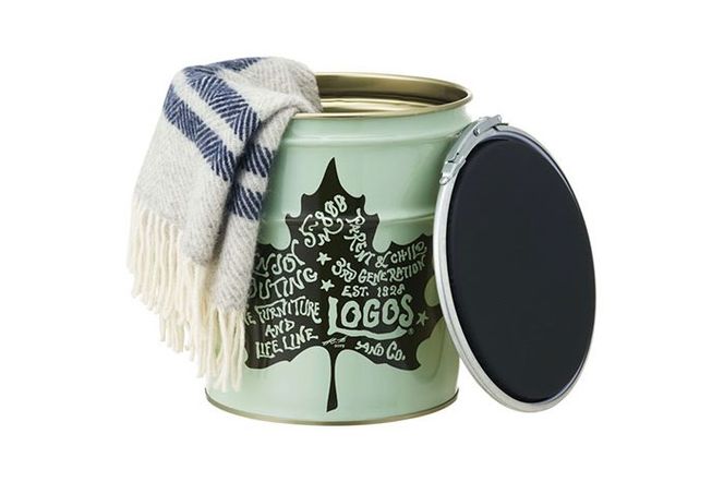 ヴィンテージペールCAN キャンプ 雑貨 LOGOS コラボ ロゴ入り アウトドアグッズ インテリア スチール製 容量18L 小道具 使用前の炭 収納 スツール 荷物入れ 小物入れ 