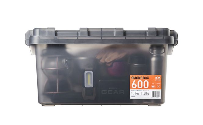 収納ボックス HUGEL SMOKE BOX SMB-600 クリアブラック アイリスオーヤマ アウトドア キャンプ 屋外 ふた付き スモークボックス クリア 中身が見える 透ける 蓋付き ベンチ 野外 防災 備蓄