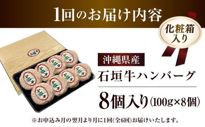 【全6回定期便】沖縄県産石垣牛ハンバーグセット 800g (100g×8個) 牛 ハンバーグ 冷凍 ギフト お取り寄せ 沖縄市 / お肉屋本店[BCAZ013]