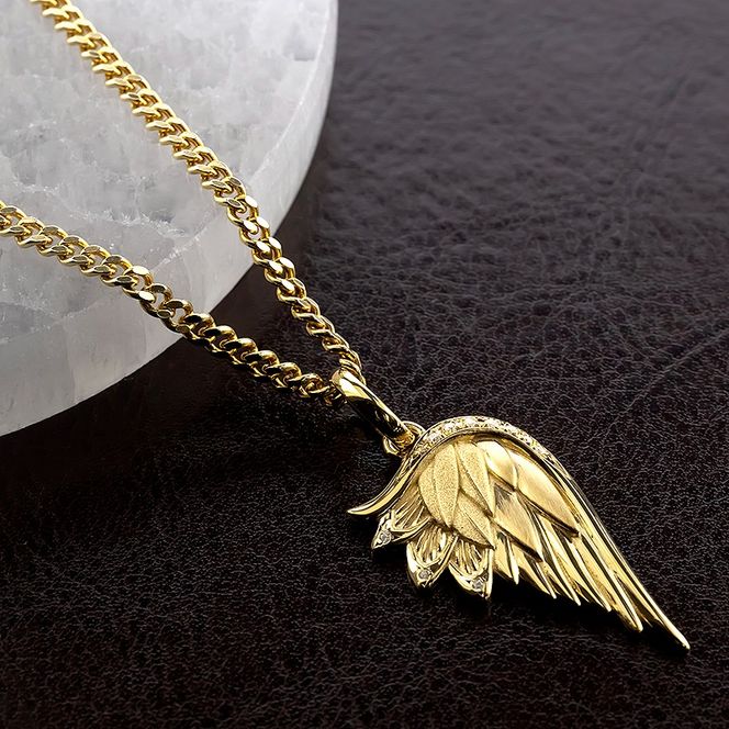 18金 ネックレス メンズ 羽根 翼 ダイヤモンド 喜平用 ペンダントトップ 大きめ 18k ダイヤ 0.08ct ゴールド シンプル イエローゴールドK18 天使 エンジェル お守り ジュエリー 普段 使い250325201y SWAA258-k18