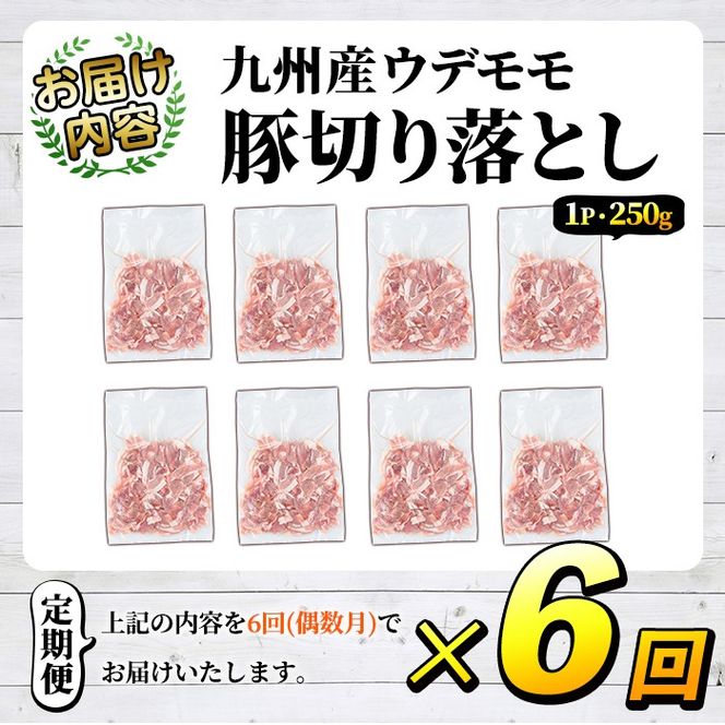 ＜定期便・全6回(偶数月)＞豚肉ウデモモ切り落とし(計12kg・1パック250g) 小分け 国産 豚肉 豚小間 真空パック 家庭用 豚こま 定期便 スライス 冷凍配送 個包装 切り落し 切落し すき焼き しゃぶしゃぶ セット 詰め合わせ 数量限定【三九】akn006-14