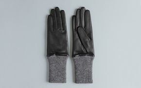 レディース イタリアンレザーロングカフスグローブ ファッション 小物 イタリアンラムレザー ピケ縫い キャメル ニットカフス 