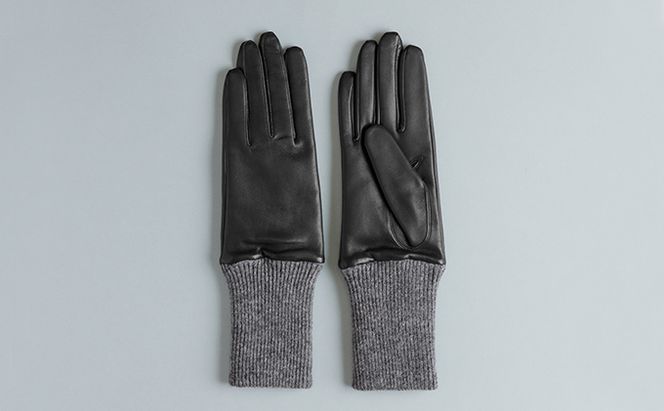 レディース イタリアンレザーロングカフスグローブ ファッション 小物 イタリアンラムレザー ピケ縫い キャメル ニットカフス 