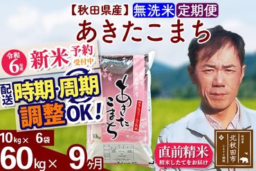 ※令和6年産 新米予約※《定期便9ヶ月》秋田県産 あきたこまち 60kg【無洗米】(10kg袋) 2024年産 お届け時期選べる お届け周期調整可能 隔月に調整OK お米 みそらファーム|msrf-31309