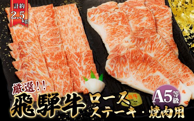 店主こだわり雌牛 飛騨牛A5等級　ステーキ＆焼き肉用計約2.5kg [No.117]