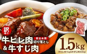 mrz0418 【氷温熟成×極味付け】煮込み用 牛ヒレ肉 切り落とし 1kg＆牛すじ肉 500g 総量1.5kg【スピード発送 訳あり サイズ不揃い 小分け 冷凍 SDGs フードロス カレー 煮込みに】
