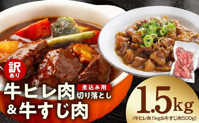 mrz0418 【氷温熟成×極味付け】煮込み用 牛ヒレ肉 切り落とし 1kg＆牛すじ肉 500g 総量1.5kg【訳あり サイズ不揃い 小分け 冷凍 SDGs フードロス カレー 煮込みに】