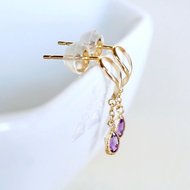 K10YG(10金) イエローゴールド 揺れる アメシスト アンティーク ピアス 保証書付 2274 242-049-a