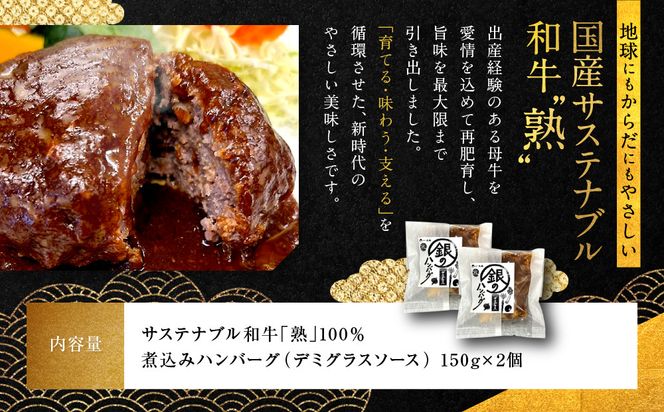 【銀閣寺大西】国産サステナブル和牛「熟」100％ 煮込みハンバーグ（デミグラスソース）2個セット［ 京都 老舗精肉店 有名店 至極の煮込みハンバーグ 贅沢 人気 おすすめ グルメ 肉 牛肉 和牛 国産牛 ご褒美 ギフト プレゼント 贈答 お取り寄せ 通販 送料無料 ふるさと納税 ］ 261009_A-AG033
