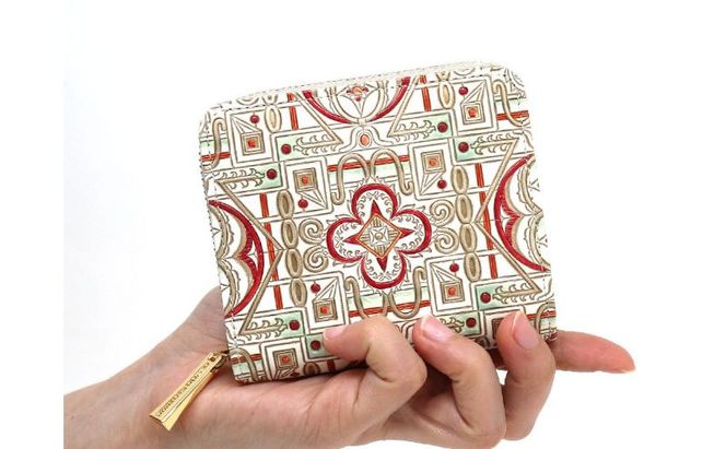 【文庫屋大関】二つ折りファスナーミニ財布 雅＜紅＞【皮革工芸品】財布 二つ折り 小物 お札 カード 小銭 コンパクト 牛革 手作り 日本製 墨田区 東京都