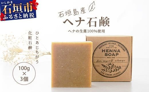 「石垣島産 ヘナ石鹸(大)100g×3個セット」【 美容 石鹸 オーガニック 無添加 】 NE-3