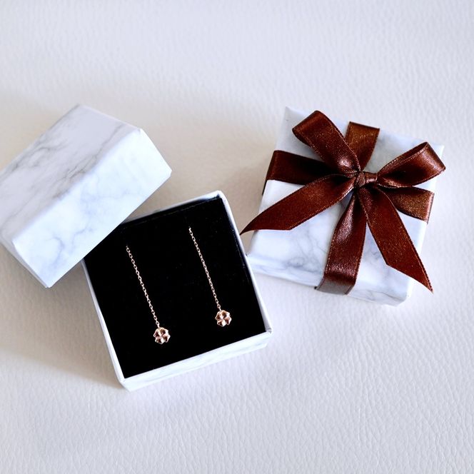 K18PG(18金) ローズゴールド 地金 クローバー チェーン ピアス シンプル 幸運 希望 幸福 愛情 健康 保証書付 KO-0072 242-036-c