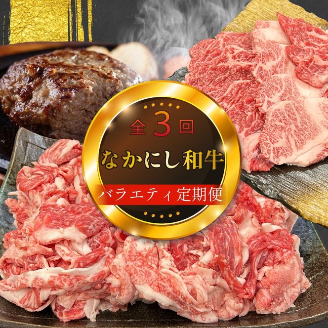 【定期便 全3回】宮崎県西ノ原牧場・なかにし和牛バラエティ定期便（牛肉 黒毛和牛 焼肉 小間切れ ハンバーグ 定期便）