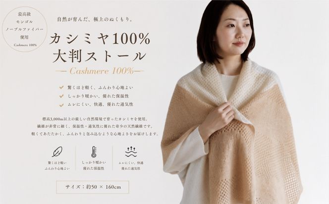 G3607 100％ピュアカシミヤ・大判ストール 淡月【高級 カシミア おしゃれ ファッション 防寒 かしみあ】