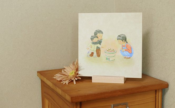 センテンヤアートパネル　『えものがたり』−餅やき− 絵画 和紙 印刷 木製パネル シンプル 洋風 和風 