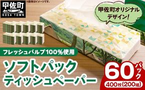 ティッシュペーパーソフトパック　４００枚（２００組）６０パック - ソフトパック ティッシュ ペーパー 生活用品 雑貨 日用品 必需品 紙 常備品 まとめ買い 備蓄 防災 ストック 熊本県 甲佐町