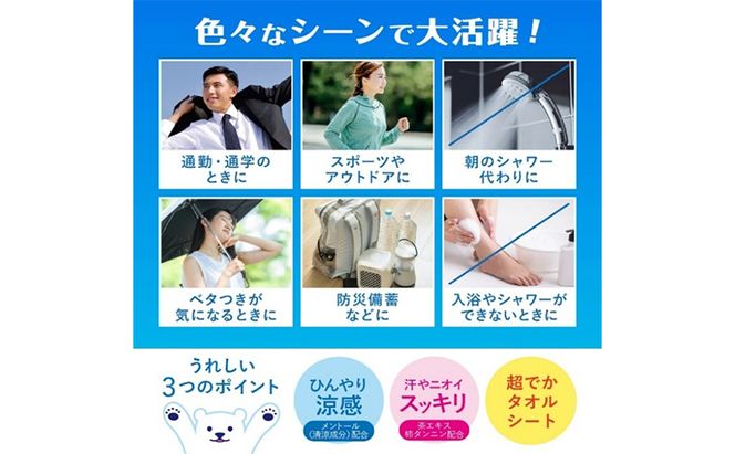 ひんやりふくだけシャワー＆ひんやりふくだけシャワーストロング12個セット 夏 暑さ対策 冷感 爽快感 冷涼感 汗臭 加齢臭 消臭 除菌効果 冷感シート ミント 節電 節電対策 東京都 墨田区
