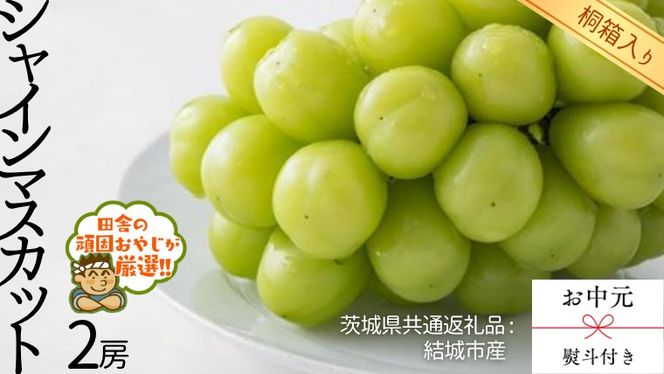 【 お中元 熨斗 付 】【 桐箱入り 】 シャインマスカット2房   【2026年8月より発送開始】（茨城県共通返礼品 [ぶどう]：結城市産）  シャインマスカット ぶどう 果物 フルーツ 季節 旬 [BI406-NT] 
