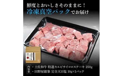 土佐和牛 特選カルビサイコロステーキ250g 田野屋銀象完全天日塩1P付き 長期熟成肉 田野屋銀象 完全天日塩付き カルビ ステーキ 肉 お肉 和牛 牛肉 国産 熟成肉【株式会社LATERAL】 [BQAU036]