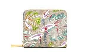 【文庫屋大関】二つ折りファスナーミニ財布 ラビリンスフィッシュ＜グリーン＞【皮革工芸品】財布 二つ折り 小物 お札 カード 小銭 コンパクト 牛革 手作り 日本製 墨田区 東京都