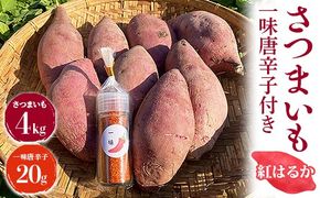 さつまいも4kg　一味唐辛子付き（20g）｜ サツマイモ 紅はるか かんしょ 美浜町産 知多半島産 愛知県産 国産 期間限定 香辛料 調味料 味付け　※北海道・沖縄・離島への配送不可