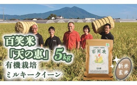 玄米 百笑米 「 天の恵 」 有機栽培 ミルキークイーン 5kg R7年産 米 コメ 茨城県 単一米 [AC018ci]