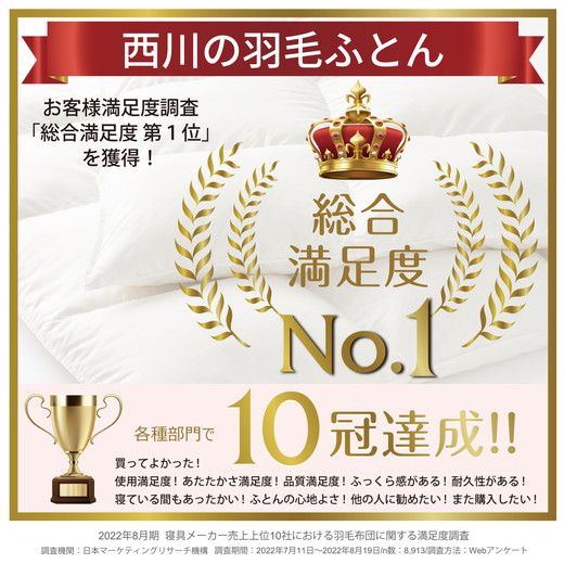 【nishikawa/西川】羽毛ふとん/ポーリッシュホワイトグースダウン93％/シングル/配色ブルー【P267W】（滋賀県　近江八幡市）