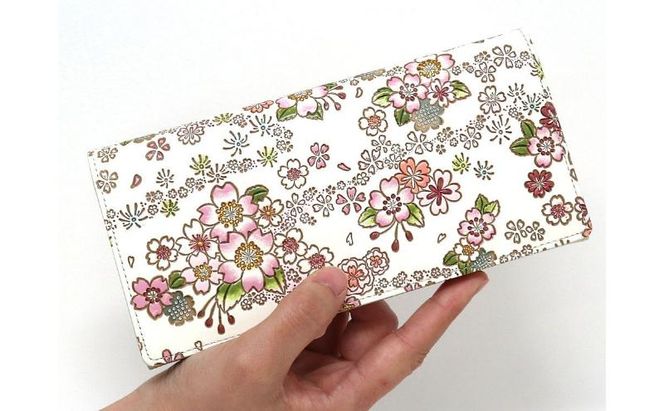 【文庫屋大関】束入れ かすみ桜【皮革工芸品】 財布 お札 お札入れ 長財布 カード 小銭 牛革 手作り 日本製 墨田区 東京都