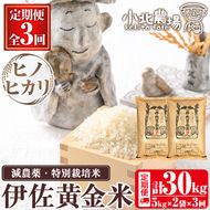isa791 《数量限定・3回定期便》令和7年産 小北農場のお米 伊佐黄金米〈ヒノヒカリ〉(計30kg・5kg×2袋×3回) 鹿児島 伊佐 お米 30kg 定期便 3回 特別栽培米 伊佐米 白米 ヒノヒカリ ひのひかり おにぎり ごはん  【小北農場】