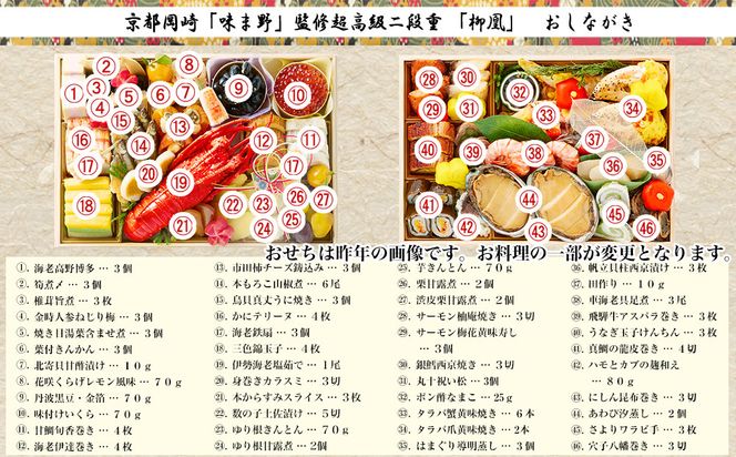 【京都岡埼・味ま野】監修超高級重 柳凰 約4～5人前｜京おせち 本格料亭おせち 人気おせち［ 京都 料亭 老舗 おせち 京料理 人気 おすすめ 2027 正月 お祝い おせち料理 グルメ ご自宅用 お取り寄せ 通販 送料無料 ふるさと納税 ］ 261009_A-AAM3005