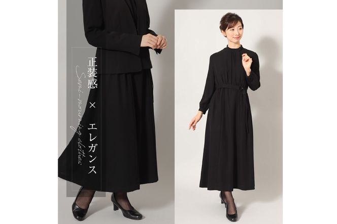 AI373-a Marycoco 洗える ノーカラージャケット 前開き ロング丈ワンピース ブラック フォーマル アンサンブル [MC-3530 ジャケット ワンピース レディース ロング きれいめ メアリーココ 長崎県 島原市 ]