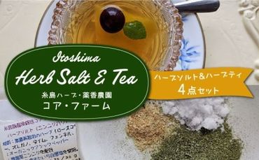 糸島で育てたオリジナルハーブソルト&ハーブティー 4点セット 糸島市 / 糸島ハーブ・薬香農園 コア・ファーム しお ハーブ 調味料 お茶 