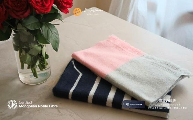 G3331 『Noble Fibre』100％カシミヤ・マフラー 桜色インターシャ【高級 カシミア おしゃれ ファッション 防寒 かしみあ】