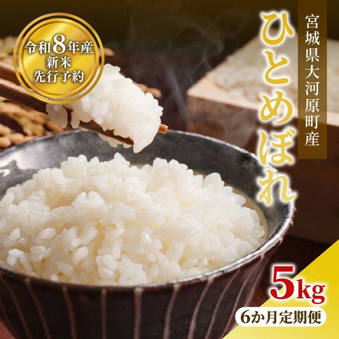 ひとめぼれ 定期便6回/5kg×1袋 令和8年産 新米 先行予約 宮城県産 米 精米 白米