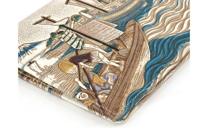 【文庫屋大関】パーソナルホルダー　浮世絵　荒井宿【皮革工芸品】 ファッション 小物 シンプル パスポートケース 病院セット 型押し 大関卯三郎 牛革 