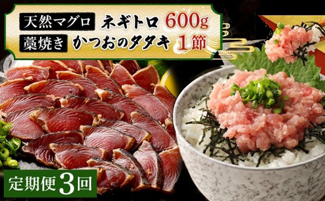 【定期便 / ３ヶ月連続】 土佐流藁焼きかつおのたたき１節と高豊丸ネギトロ６００ｇセット 魚介類 海産物 カツオ 鰹 わら焼き 高知 コロナ 緊急支援品 海鮮 冷凍 家庭用 訳あり 不揃い 規格外 連続 ３回 小分け 個包装 まぐろ マグロ 鮪 お手軽 藁 藁焼き かつお 室戸のたたき tk067