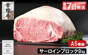 <最短7日発送> 常陸牛(ひたちぎゅう) A5等級 サーロインブロック 9kg 〈茨城県共通返礼品〉 K2418
