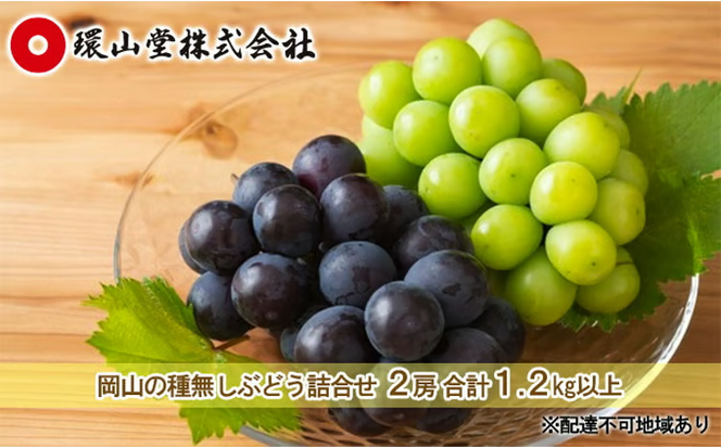 ぶどう 2026年 先行予約 種無し ぶどう 詰合せ 2房 合計1.2kg以上 マスカット ブドウ 葡萄 岡山県産 国産 フルーツ 果物 ギフト 環山堂 大粒 甘い 甘酸っぱさ 人気 香り 皮ごと 高糖度 贈り物 [№5735-1429]