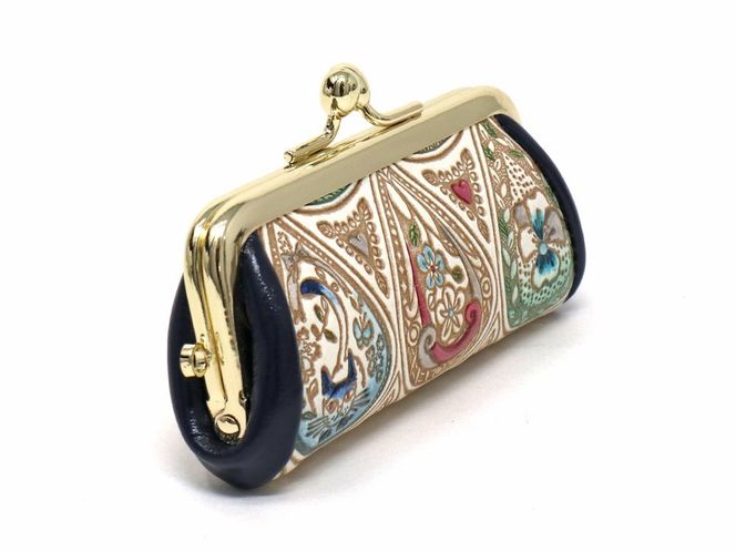 【文庫屋大関】印鑑ケース　花と猫＜インディゴ＞【皮革工芸品】 ファッション小物 民芸品 