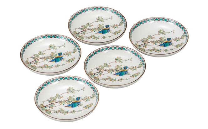 九谷焼　4.2号皿揃　かわせみ （5枚セット）a01 食器 キッチン雑貨 キッチンアイテム 雑貨 小物 お皿 丸皿 食卓 テーブルコーディネート 