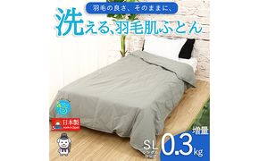 【春夏用】洗える羽毛肌掛け布団シングルダウン90％0.3kgダウンケット洗濯できる無地グレー日本製 寝具 軽量 抗菌 消臭 