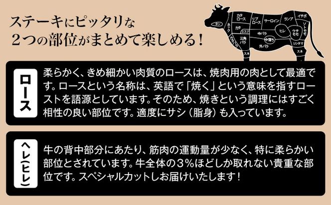 和歌山産 高級和牛 熊野牛 ステーキセット ロース ヘレ 約640g エバグリーン《30日以内に出荷予定(土日祝除く)》 和歌山県 日高町 牛 うし 牛肉 熊野牛 和牛 高級---wsh_fevg15_30d_24_42000_640g---