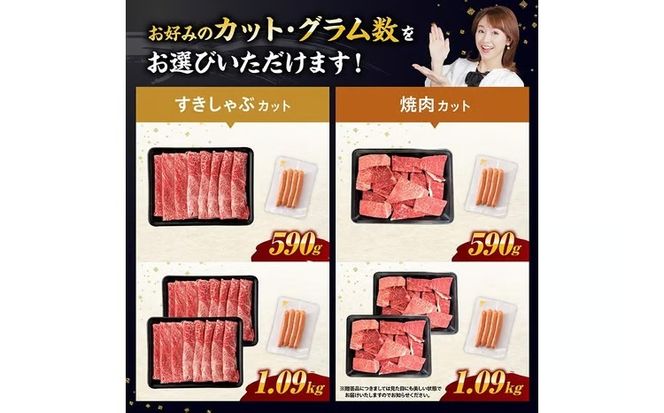 牛肉 ※発送月・グラム・カットが選べる※ 宮崎牛 赤身（ウデorモモ）すきしゃぶor焼肉500g～1000g+粗挽きウインナー90g 【 数量限定 すき焼き スキヤキ しゃぶしゃぶ スライス 牛 肉 A4ランク 4等級 A5ランク 5等級 】ⅠⅠ [ B00605 B00606 B00608 B00609 B00634 B00635 B00637 B00638]