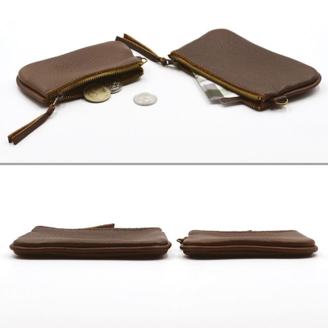 益子の革工房maharoのファスナーコインケース・カードケースセット　キャメルブラウン｜栃木県 益子町 ふるさと納税 コインケース カードケース 2個セット 牛革 手作り（AX133-2）