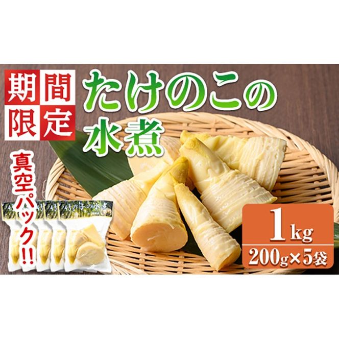 【0125925a】＜期間限定・数量限定＞採れたて新鮮！物産館おススメ！たけのこの水煮(計1kg・200g×5袋) 筍 タケノコ 大名筍 孟宗竹 唐竹 布袋竹 冷蔵 国産 小分け 野菜 煮物 竹の子ご飯 タケノコ 炒め物 簡単調理 【東串良物産館ルピノンの里】