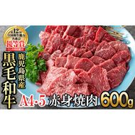 【数量限定】鹿児島県産 A4・A5等級うしの中山黒毛和牛赤身焼肉用600g b0-197