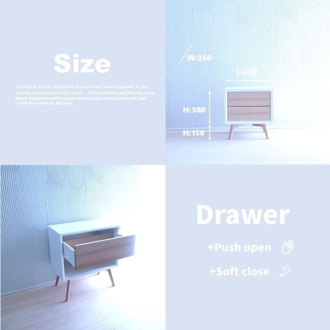 木製 サイドボード キャビネット ナイトテーブル (天然木 タモ) ホワイト BOX:S/LEG:S/2段