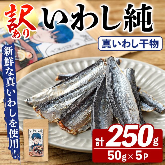 訳あり！いわし純＜いわし干物＞(計250g・50g×5P) 国産 鹿児島県産 阿久根市産 魚 魚介 水産 訳あり 訳アリ イワシ 鰯 真いわし 干物 おつまみ おやつ 冷凍 【鈴木海産】akn091-04